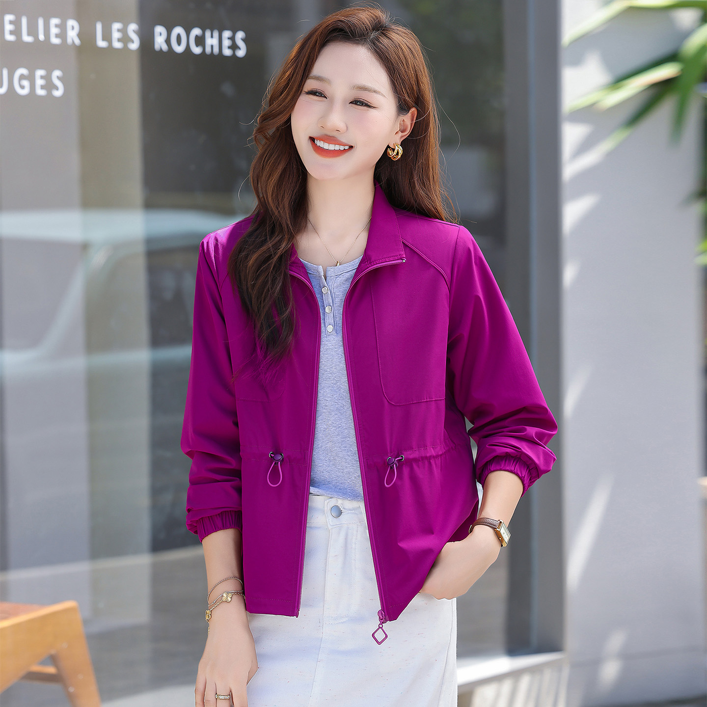 立领开衫卫衣外套女春秋款2025新款秋季爆款女装宽松显瘦休闲夹克 - 图1