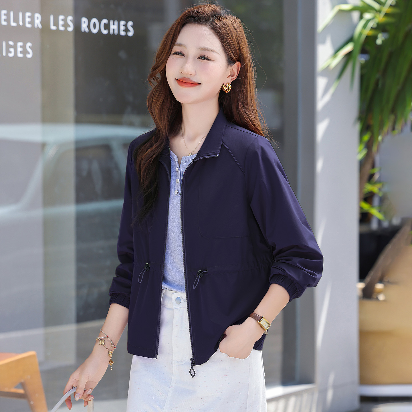 立领开衫卫衣外套女春秋款2025新款秋季爆款女装宽松显瘦休闲夹克 - 图0