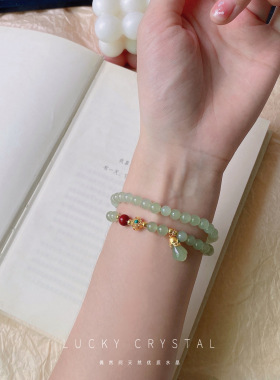 偶然间【白茶清欢】6A级别和田玉晴水料手链双圈古法金手串纯银