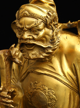 黄铜钟馗铜像摆件天官赐福拿扇钟馗站像家居客厅聚财纳福工艺品