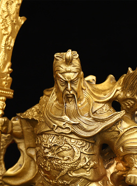 黄铜关公铜像摆件武圣关羽武财神骑龙关公铜像摆件家居客厅装饰品