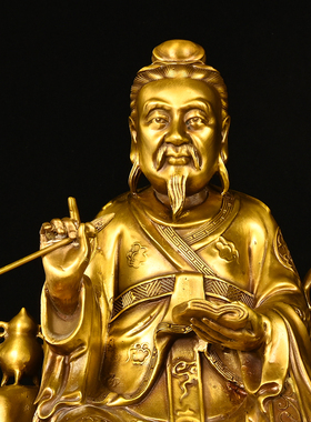 黄铜孙思邈铜像摆件药王孙思邈坐像家居中医药馆供奉桌面摆件