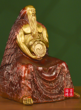 大号纯黄铜伏羲摆件保平安八卦祖师爷伏羲神像铜伏羲大帝铜像