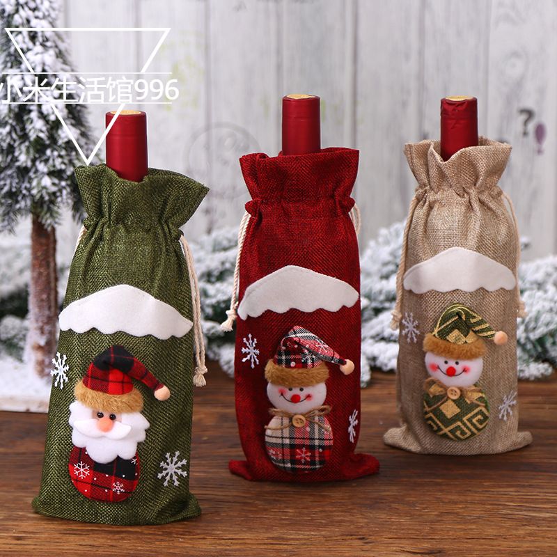 Linen Doll Wine Bottle Set Christmas Decorations