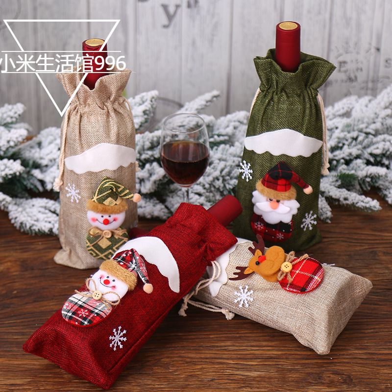 Linen Doll Wine Bottle Set Christmas Decorations