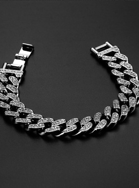 网红嘻哈镶钻古巴手链 明星同款潮人男女百搭满钻手链个性配饰品