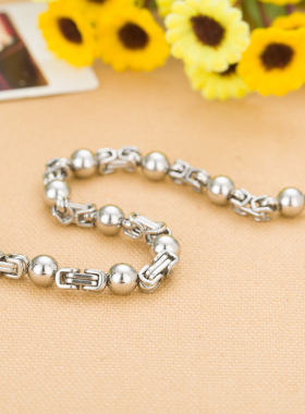 欧美新款复古圆铁球钛钢男士个性潮男环扣手链 简约男士手链