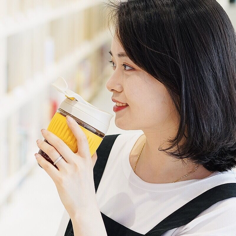 乐扣乐扣玻璃杯女咖啡杯耐高温水杯高颜值吸管杯子便携随行杯男生