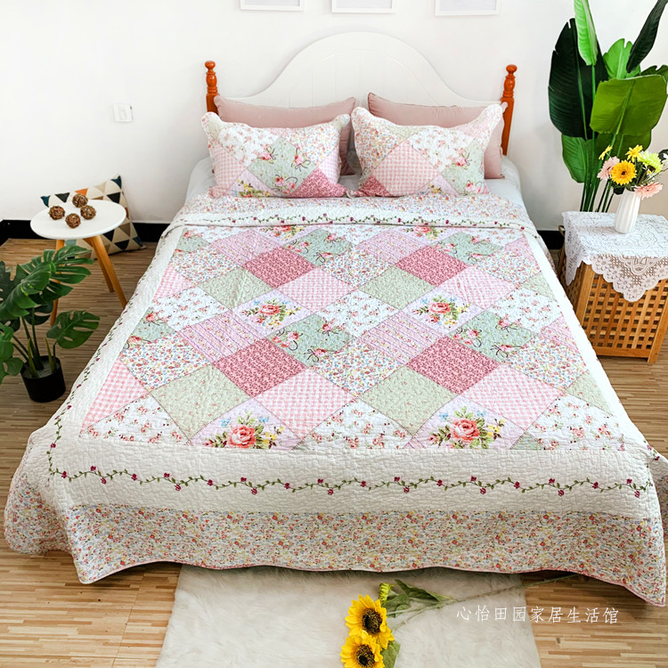 美式双面纯棉韩国新款床盖三件套绗缝被欧式100%全棉四季通用床单