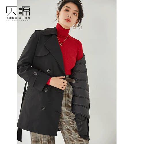 贝源2025新小个子中长款双排扣羽绒服女可拆卸白鸭绒内胆防水风衣 - 图3