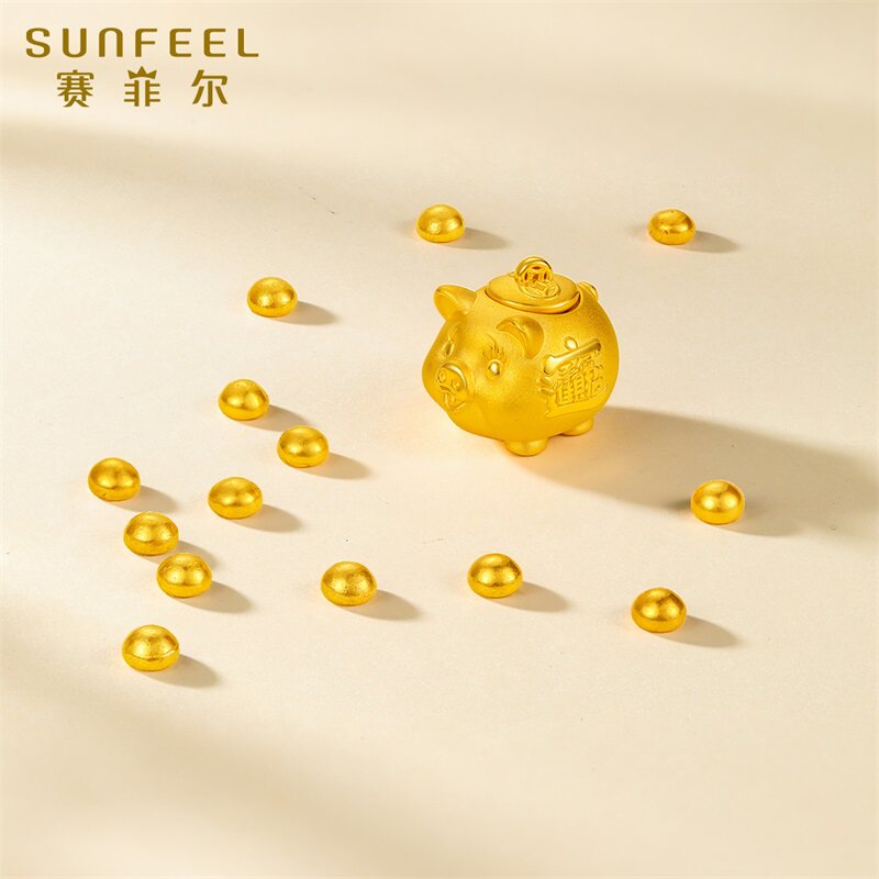 Safir gold jewelry gold blessing pig piggy bank pure gold ornaments gold bean collection investment birthday gift