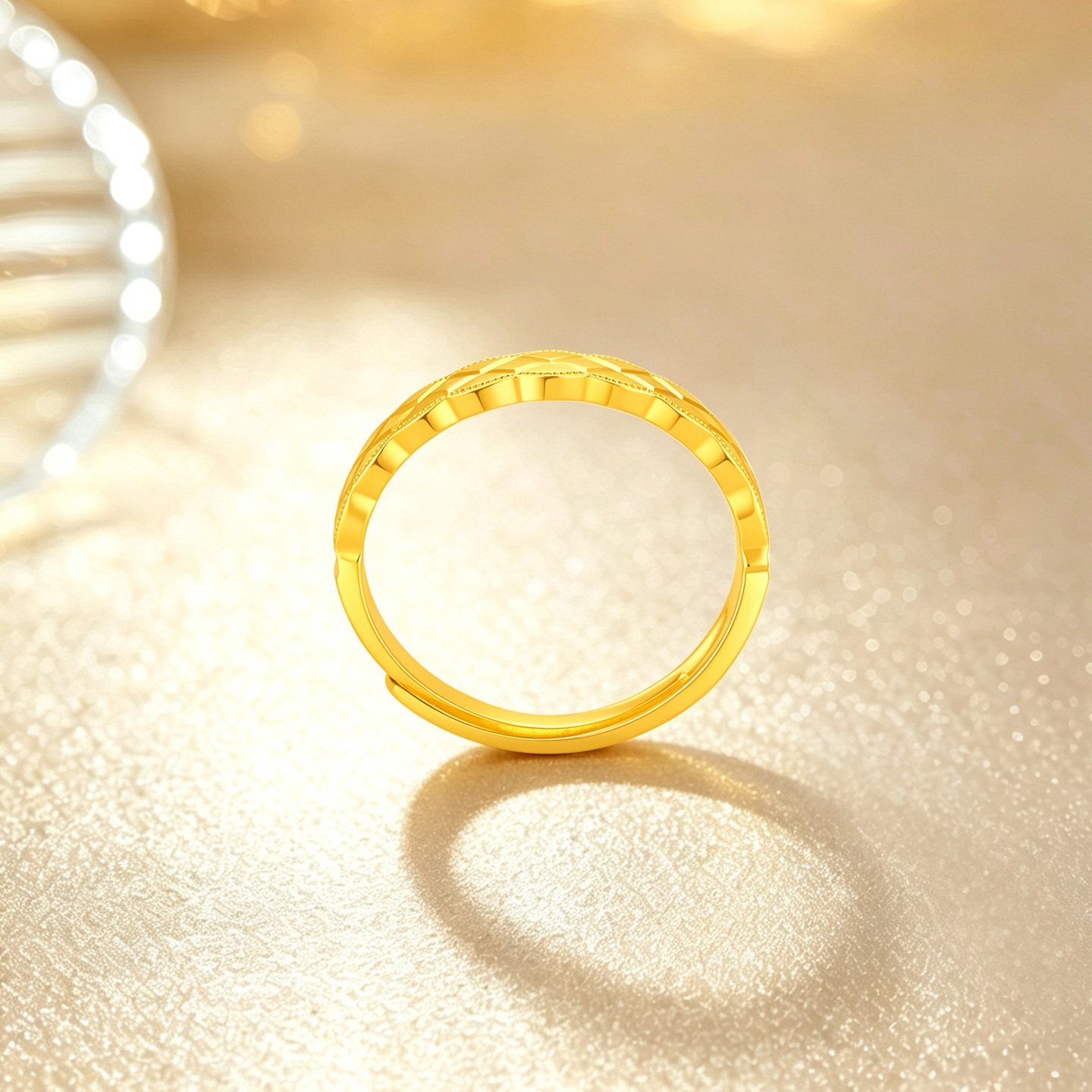 Safir gold ring pure gold 999.9 plaid ring classic lace women's ring diamond plaid live mouth women's ring