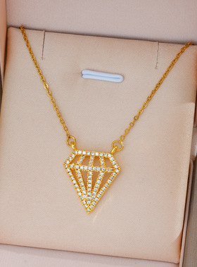 项链女 简约跨境时尚镂空小钻石吊坠小众时尚欧美水钻锁骨链项链