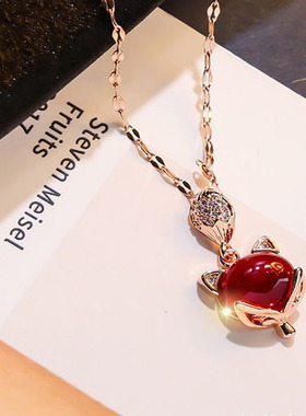 红色狐狸18K玫瑰金项链配饰女夏季钛钢不掉色时尚锁骨链饰品