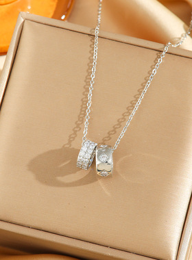 韩版简约闪钻雕纹圆环吊坠钛钢项链女百搭个性ins风潮锁骨链