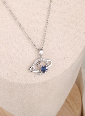 欧美亚马逊蓝色星球项链女简约双星个性梦幻星星镶钻锆石跨境项链