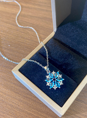 蓝色水晶锆石镶嵌雪花项链女小众气质轻奢锁骨链时尚百搭热销饰品