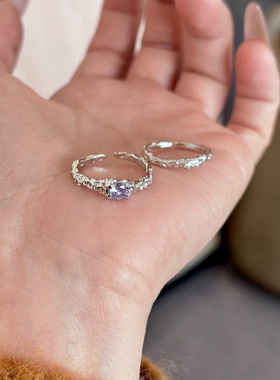 s925纯银复古紫色锆石女小众熔岩