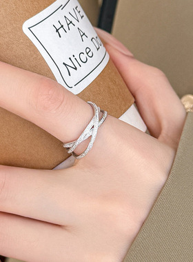 S925银几何交织肌理感戒指女小众