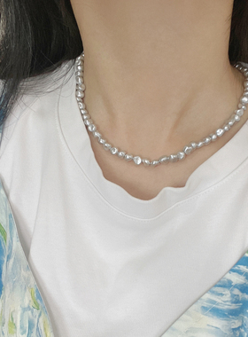 樱花粉银灰色仿珍珠项链颈链女锁骨链高级感轻奢小众饰品2025新款