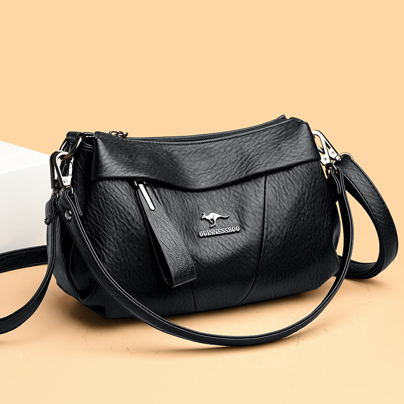 Live broadcast popular bag women's genuine leather fashion versatile crossbody bag soft leather three-layer middle-aged mother bag casual shoulder bag