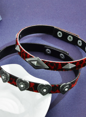 Ciseonik 棱形红色植绒颈圈时尚chorer颈带复古脖子饰品气质颈链