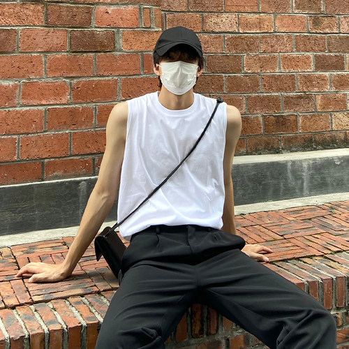 【100%棉】运动纯色背心男夏季无袖宽松健身跑步坎肩篮球T恤马甲 - 图0