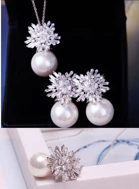 雪花吊坠纯银礼物珍珠项链新品