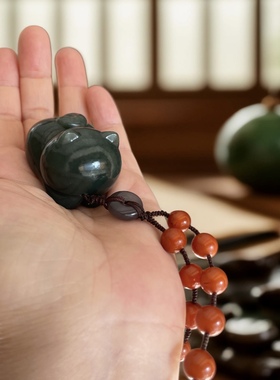 和田玉无相猫猫手把件