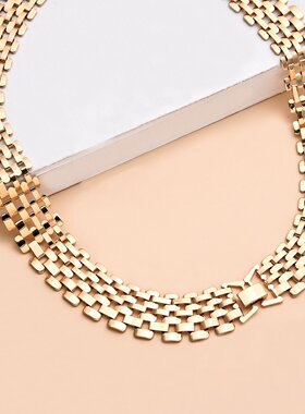 欧美跨境饰品 夸张大气镂空链条项饰女 朋克嘻哈风银色宽链项链