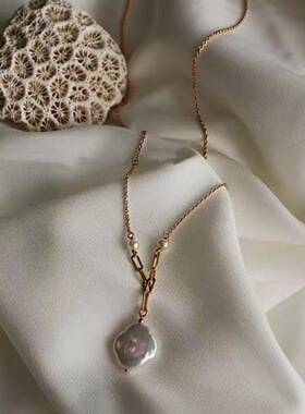 新款天然巴洛克珍珠项链女花瓣珍珠项链小众设计感女个性毛衣链女