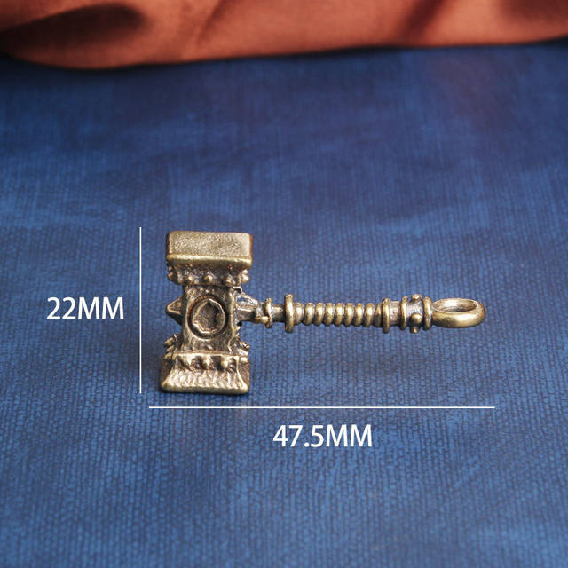 Pure Brass Thor's Hammer Creative Keychain Pendant Small Hammer Personalized Pendant Antique Miscellaneous Small Bronze Ornaments