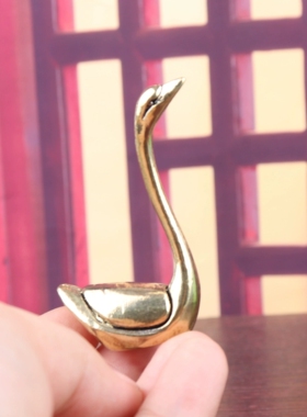 纯黄铜天鹅小摆件一对茶宠