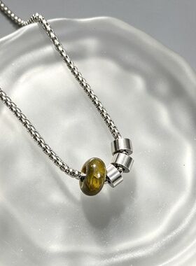 不掉色钛钢天然虎眼石嘻哈风潮男生项链女款小众设计感新款毛衣链