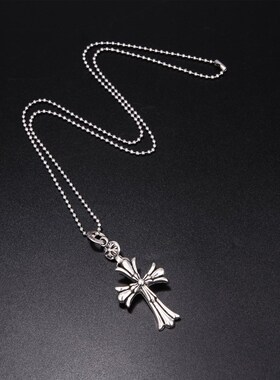 钛钢链子吊坠男复古做旧两层十字架个性嘻哈rapper街头配饰项链项