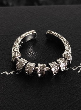 唐草纹路路通可转动戒指开口新款个性小众设计高级时尚百搭指环潮