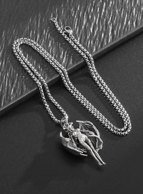 时尚哥特式羽翼女巫恶魔吊坠欧美风复古个性魔女项链合金饰品批发