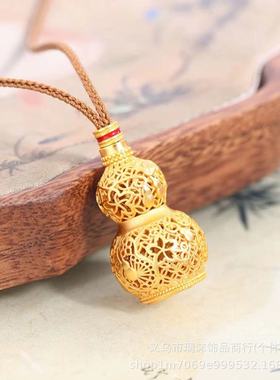 古法沙金镂空花丝葫芦吊坠铜镀金观音弥勒佛项链毛衣链福禄寿葫芦