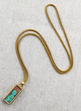 西藏钛钢小唐卡手绘描金吊坠黄财神绿度母大黑天唐卡嘎乌盒项链