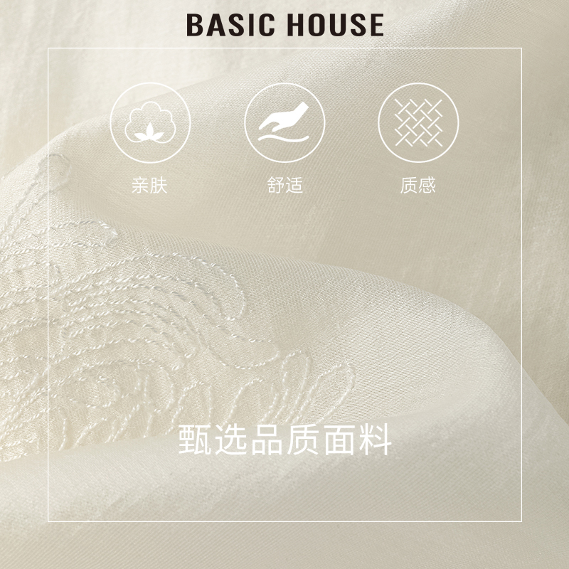 百家好/Basic House立领盘扣单边须长袖衬衫女米白色气质国风小衫 - 图2