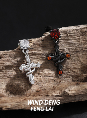 wind 甜酷风缠绕小蛇十字架耳钉女设计感小众轻奢高级感个性耳环