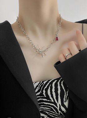 冷淡风蜘蛛红宝石锁骨链女新款