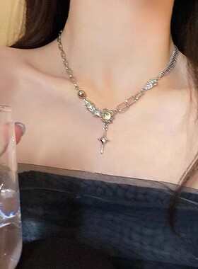 Wind 甜酷炫彩月光石十字架拼接项链女ins轻奢小众设计高级锁骨链