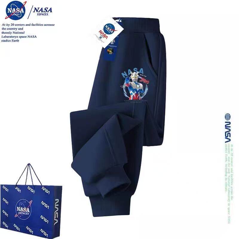 NASA童装裤子奥特曼休闲裤子男女童中大童潮牌加厚羊驼绒磨毛秋裤
