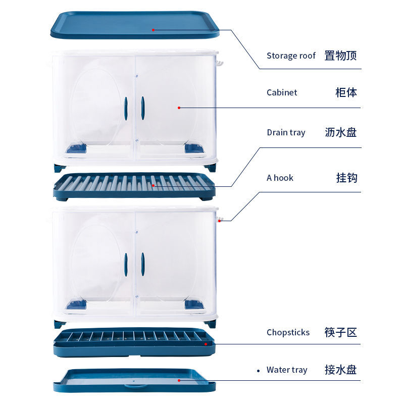 厨房碗筷收纳盒放碗沥水收纳架家用多层碗柜带盖置物架碗架收纳柜-图2