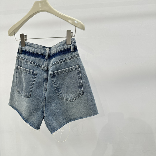 ໂສ້ງຂາສັ້ນ denim ທີ່ລ້າງອອກແບບ Retro ສີເຂັ້ມ ແລະ ອ່ອນໆ ສຳລັບແມ່ຍິງລະດູຮ້ອນ ແອວສູງ ແອວແມວ ຮອຍທພບມີຂົນແຂບກະທັດຮັດ ໂສ້ງຂາຮ້ອນ