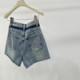 ໂສ້ງຂາສັ້ນ denim ທີ່ລ້າງອອກແບບ Retro ສີເຂັ້ມ ແລະ ອ່ອນໆ ສຳລັບແມ່ຍິງລະດູຮ້ອນ ແອວສູງ ແອວແມວ ຮອຍທພບມີຂົນແຂບກະທັດຮັດ ໂສ້ງຂາຮ້ອນ