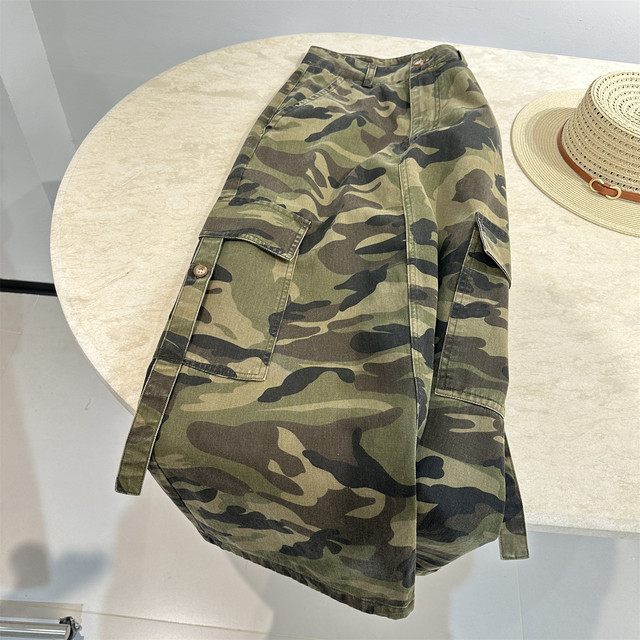 American retro 100 cotton camouflage skirt women's spring and summer 2026 new loose straight workwear skirt casual skirt