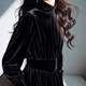 Light luxury high-end velvet shirt for women winter half turtleneck black bottoming shirt right shoulder waist lantern long-sleeved top