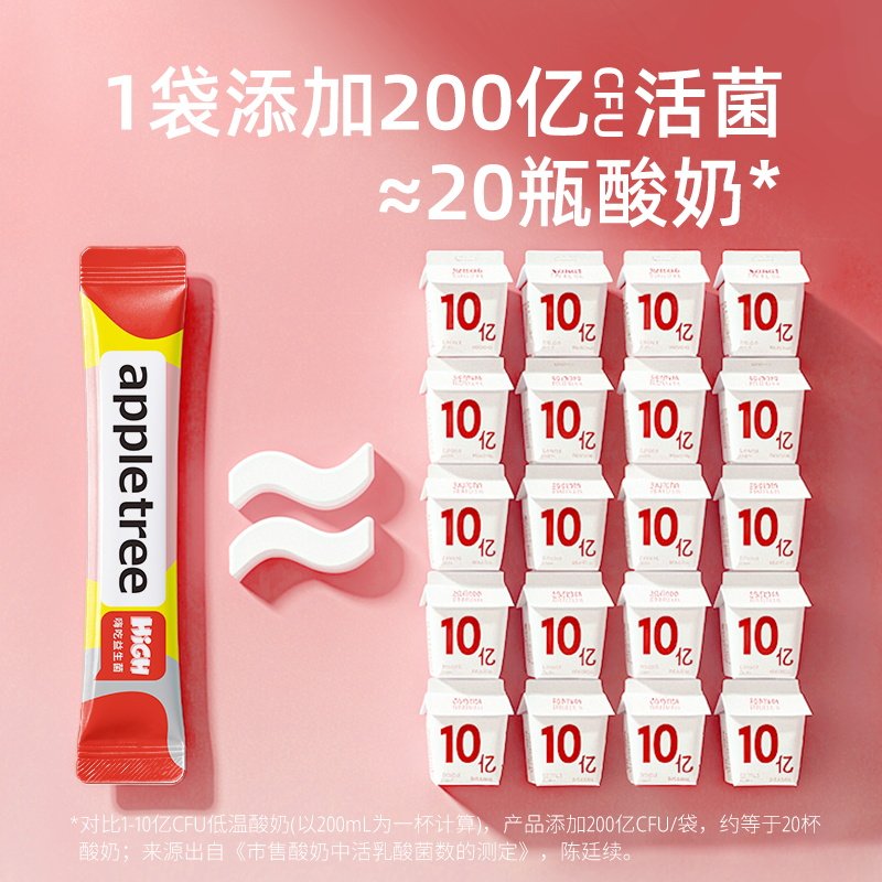 【60条】苹果树小彩条酵素肠道益生菌益生元成人冻干粉,淘宝优惠券,粉丝福利购,淘宝优惠卷